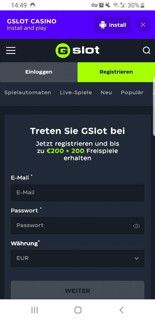 Schritt 1: Casino ohne Lizenz auswählen und entweder in einen existierenden Account einloggen oder einen neuen registrieren.